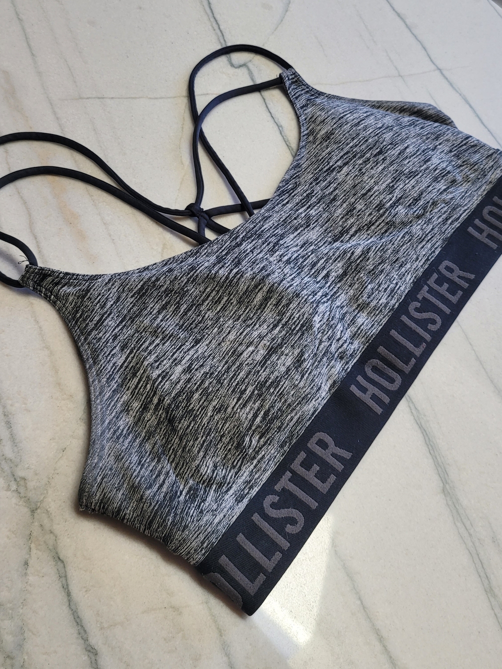 Hollister Black & Grey Heather Strappy Sports Bra